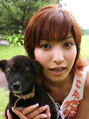 Naked Japanese tramp enjoys the freedom showing hairy pussy and fine tits a lot